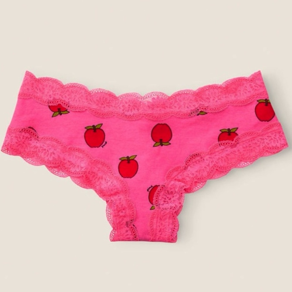 PINK Victoria’s Secret panties Cotton lace Cheekster PINK panties apple graphic